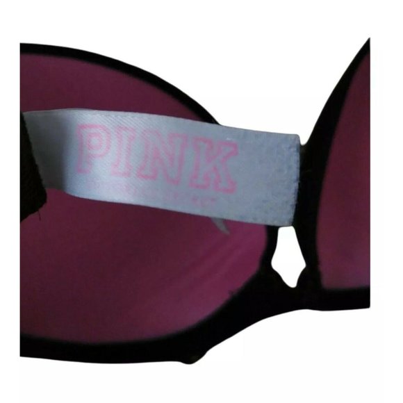 Victoria Secret PINK Womens Black Lace Trim Underwire Lightly Padded Bra 32C/B - Picture 10 of 11
